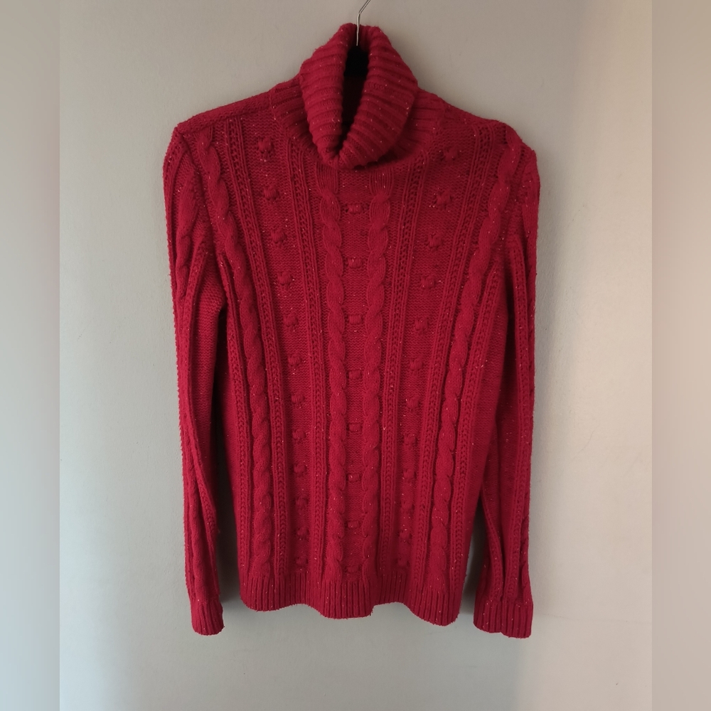 Lands' End Red Cable Turtleneck Sweater Size XS